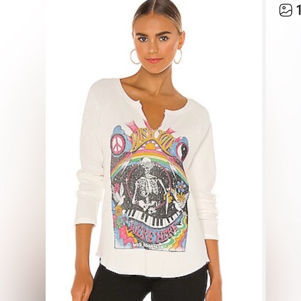 Daydreamer Wish You Were Here Thermal 100% cotton long sleeve top boho sz L